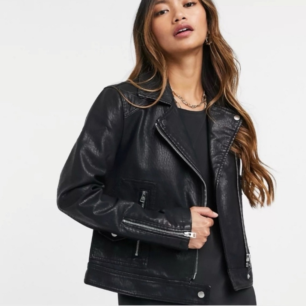 NWT Topshop Faux‎ Leather Moto Jacket Size 10